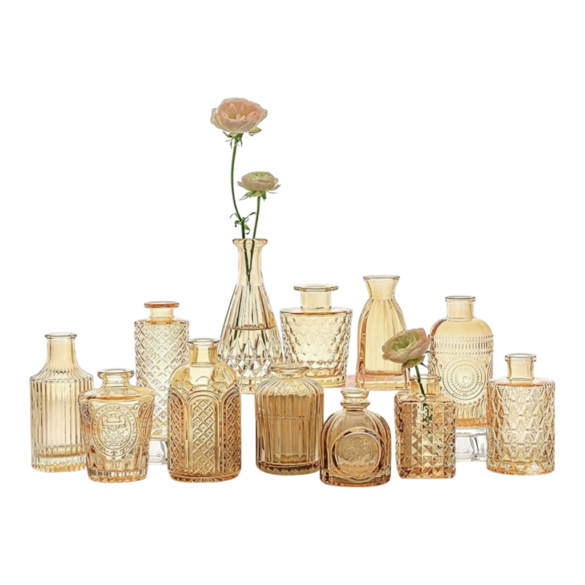 Amber Gold Glass Bud Vases Set of 12